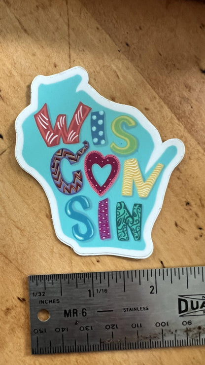 Wisconsin Map Sticker | Hand-Lettered State Pride Vinyl Decal (Waterproof)