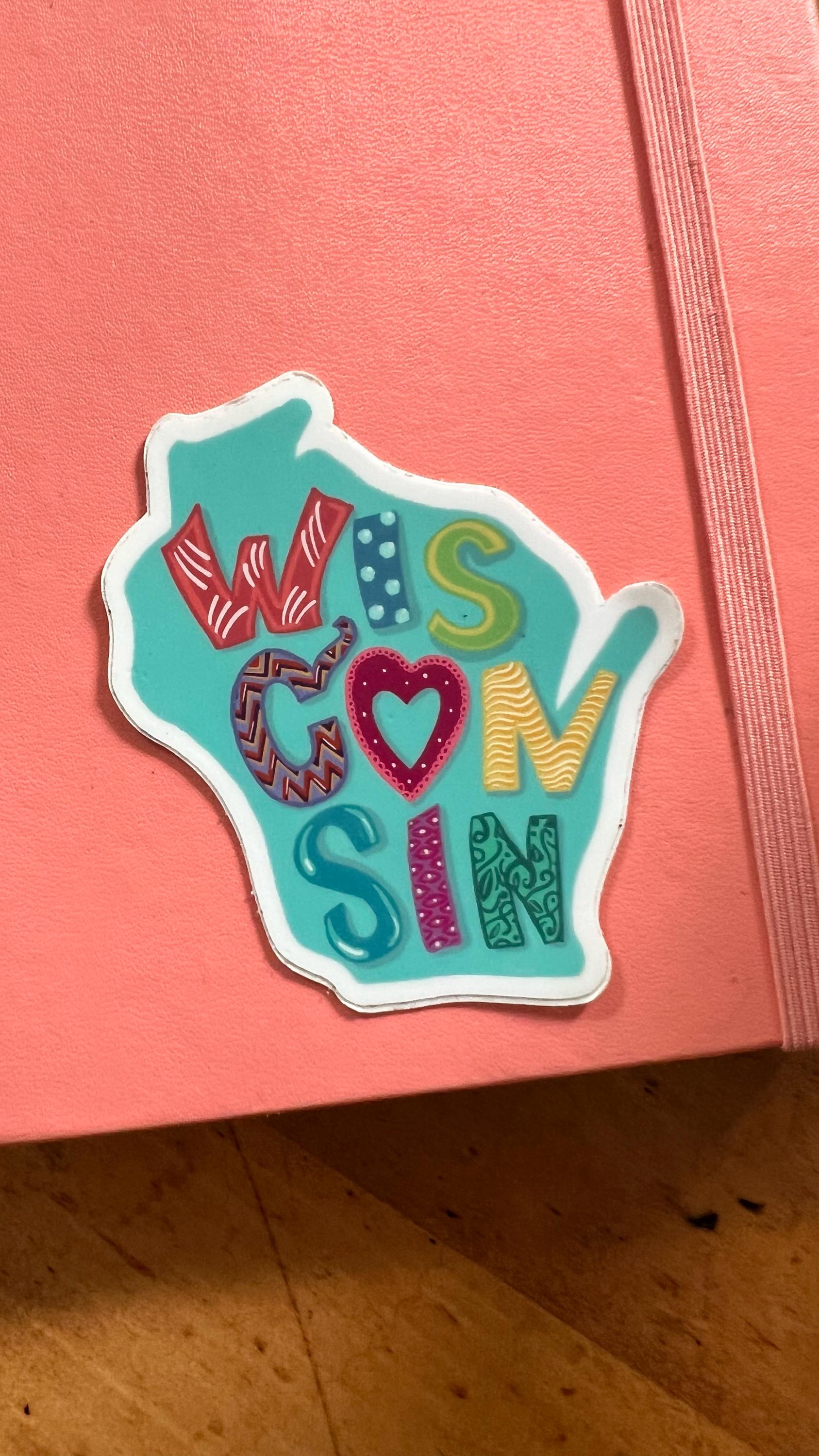 Wisconsin Map Sticker | Hand-Lettered State Pride Vinyl Decal (Waterproof)