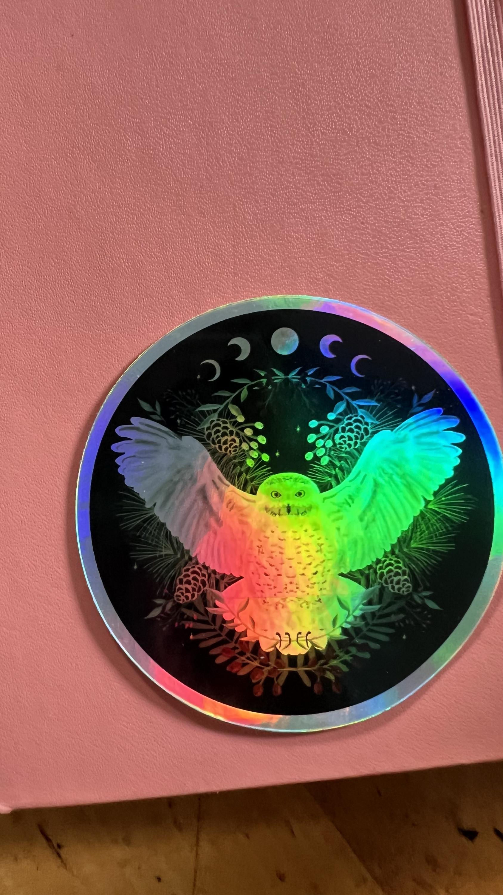 Holographic Snowy Owl Moon Phase Sticker | Celestial Lunar Cycle Art (3&amp;quot; Die-Cut)
