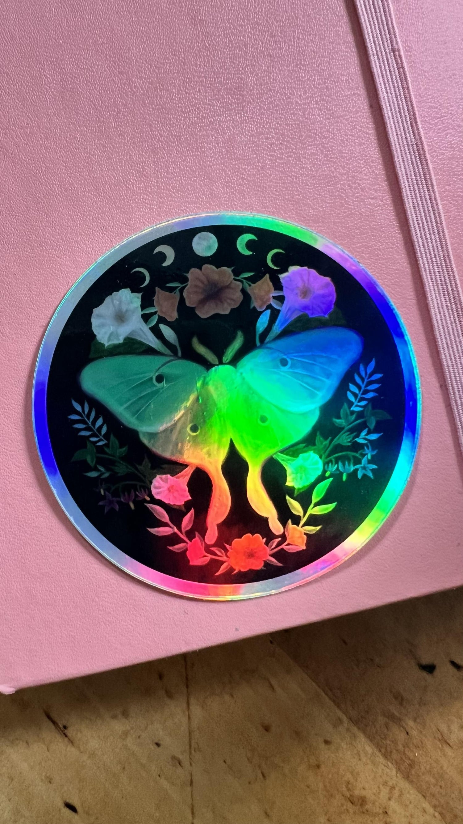 Holographic Luna Moth Sticker | Moon Phase Celestial Vinyl Decal (3 Inch)