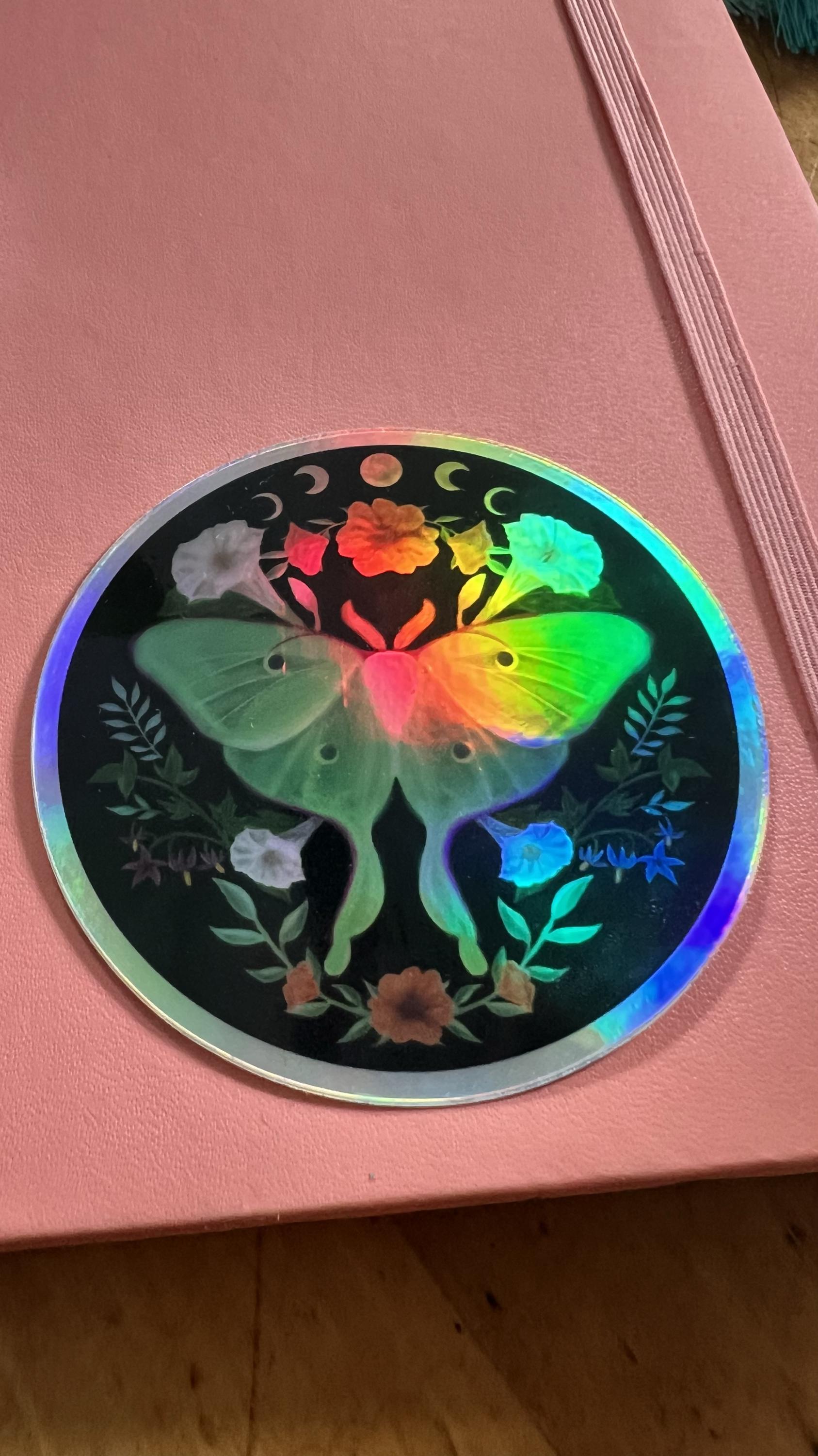 Holographic Luna Moth Sticker | Moon Phase Celestial Vinyl Decal (3 Inch)