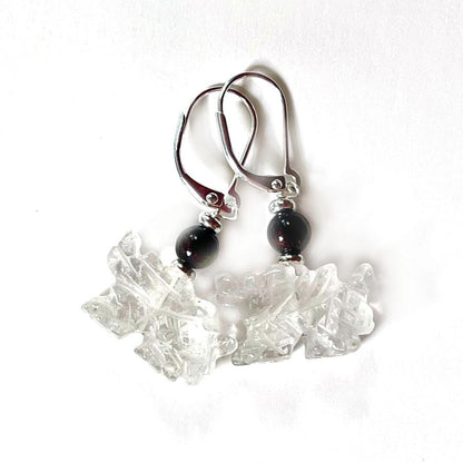 Close-up of Dragon Earrings - Carved Clear Quartz Stone Earrings highlighting unique design and intricate details, an ideal dragon jewelry gift.