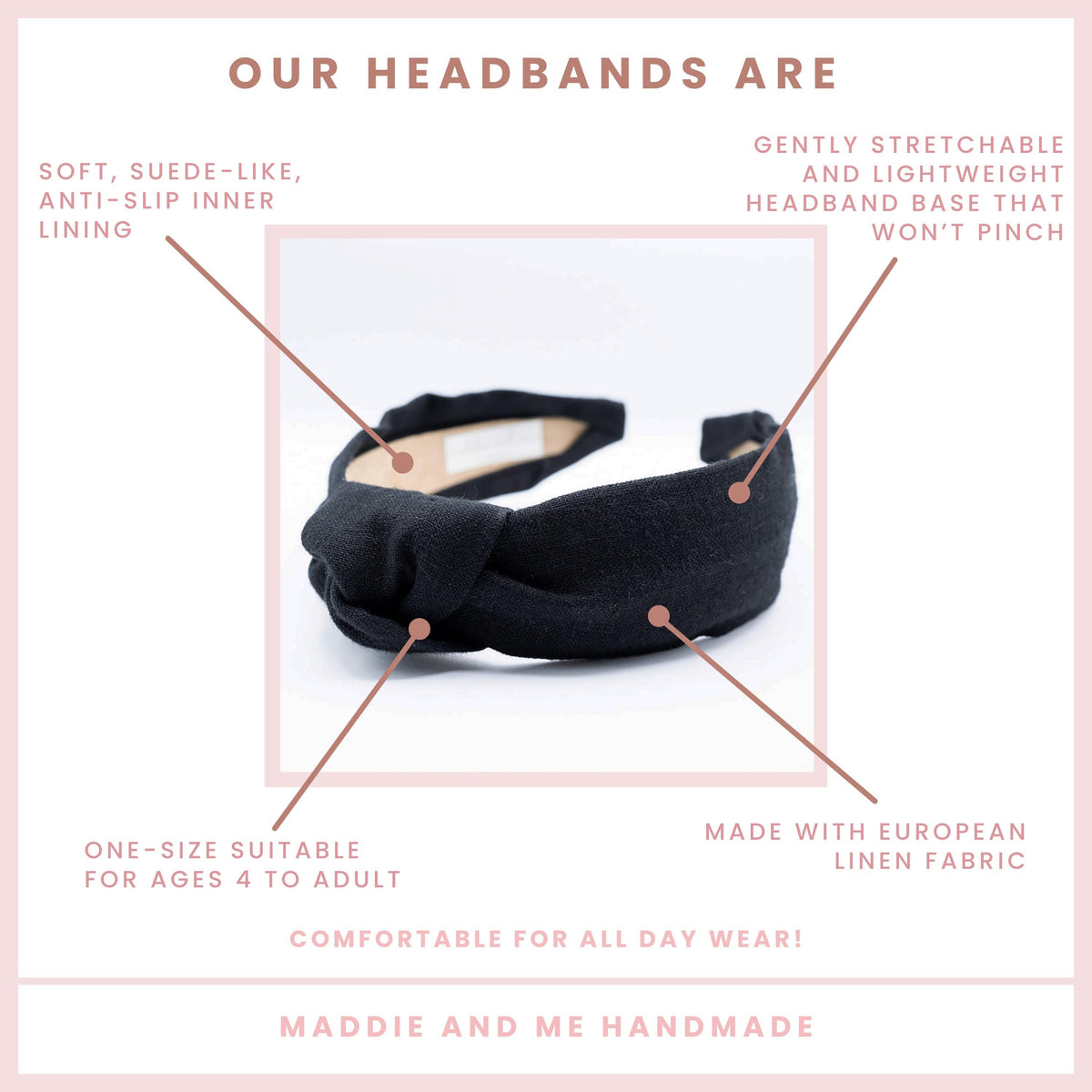 Handmade Black Linen Knot Headband: Comfortable Hair Accessory