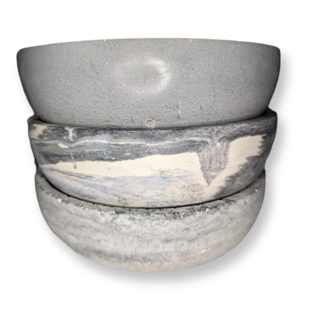 8 Inch Concrete Decorative Bowl | Modern Minimalist Centerpiece | Industrial Cement Fruit Bowl | Large Round Grey Stone Entryway Catchall