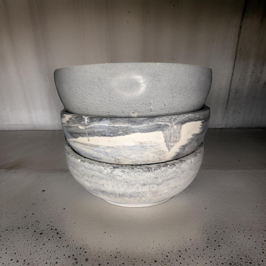 8 Inch Concrete Decorative Bowl | Modern Minimalist Centerpiece | Industrial Cement Fruit Bowl | Large Round Grey Stone Entryway Catchall
