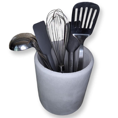 Gray Concrete Utensil Holder – Modern, Minimalist Kitchen Organization. Indoor/Outdoor Planter With Drain Hole