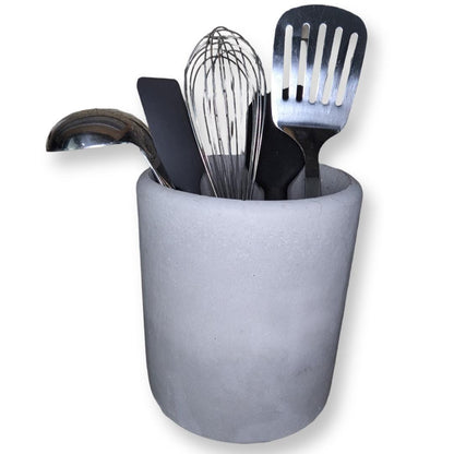 Gray Concrete Utensil Holder – Modern, Minimalist Kitchen Organization. Indoor/Outdoor Planter With Drain Hole