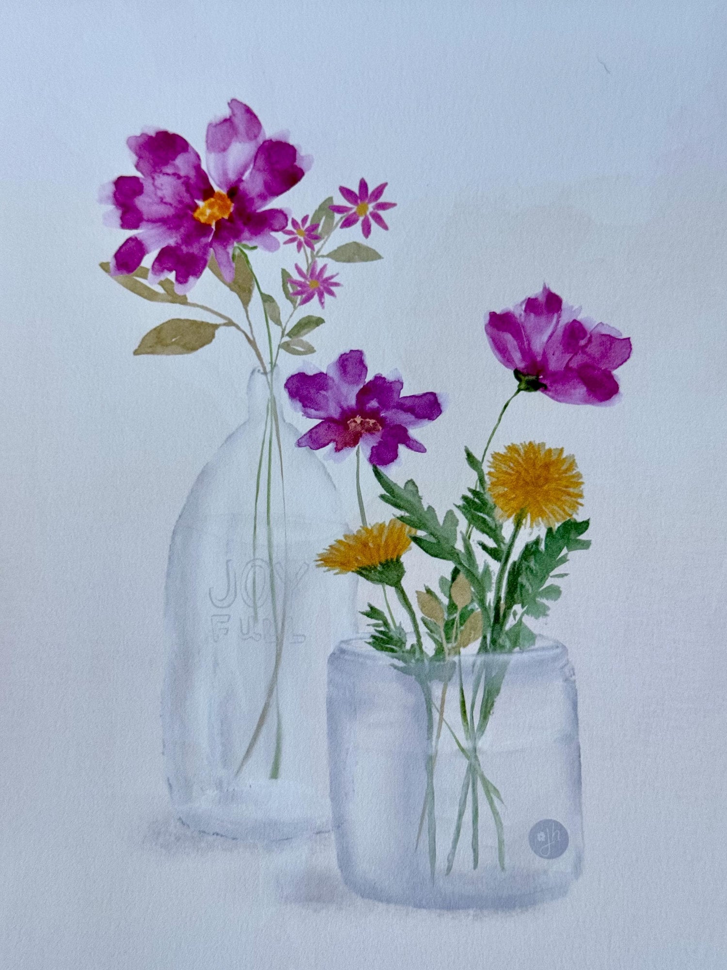 Fuchsia Floral Watercolor Art Print: Joyful Vase Still Life