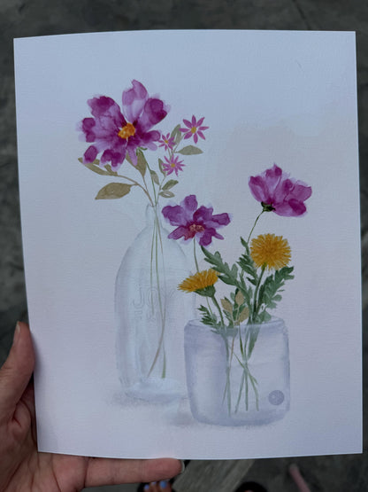 Fuchsia Floral Watercolor Art Print: Joyful Vase Still Life