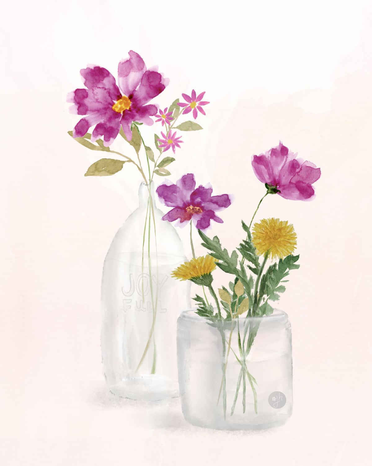 Fuchsia Floral Watercolor Art Print: Joyful Vase Still Life