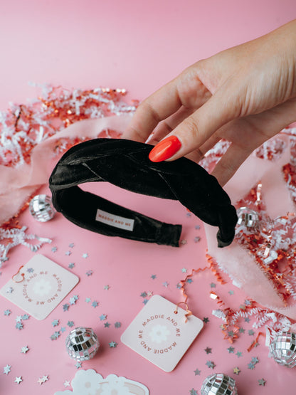 Black Velvet Braided Headband: Comfortable Holiday Hair Accessory for Women and Girls