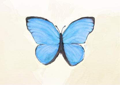 Blue Morpho Butterfly Watercolor Art Print: Bright Hand-Painted Design