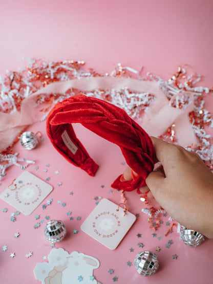 Red Headband: Braided Velvet Hair Accessory