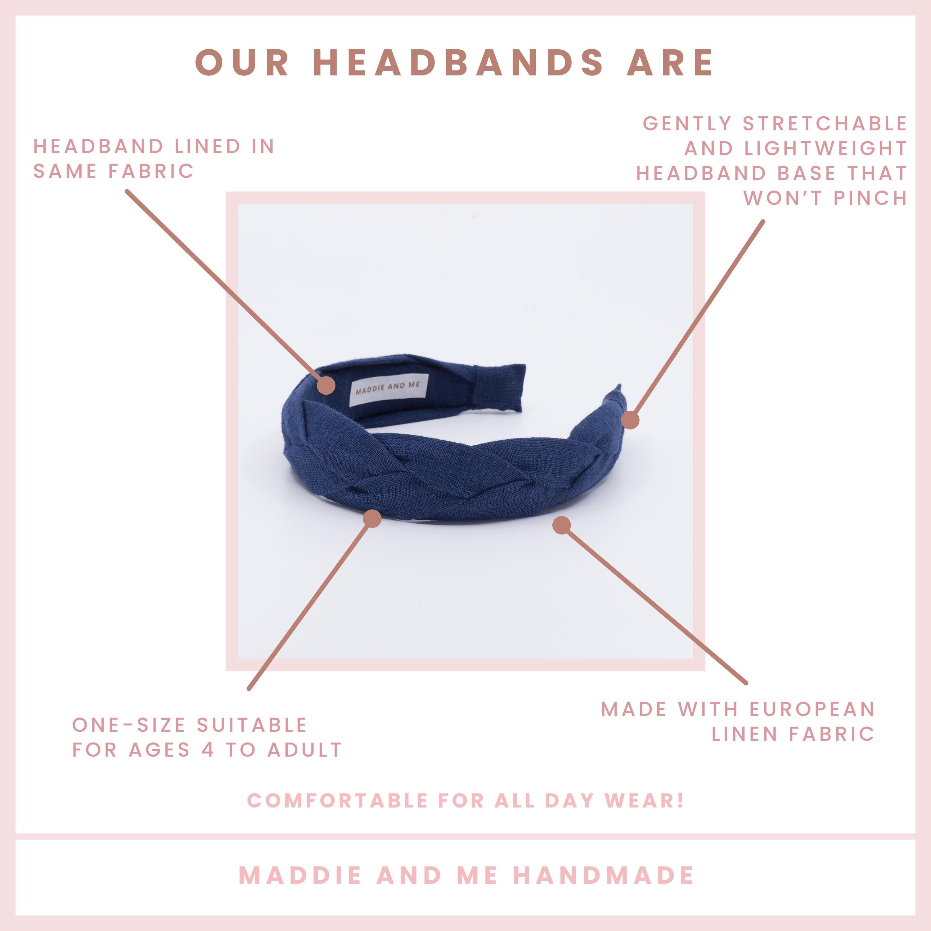 European Linen Braided Headband: Navy Blue Alice Band