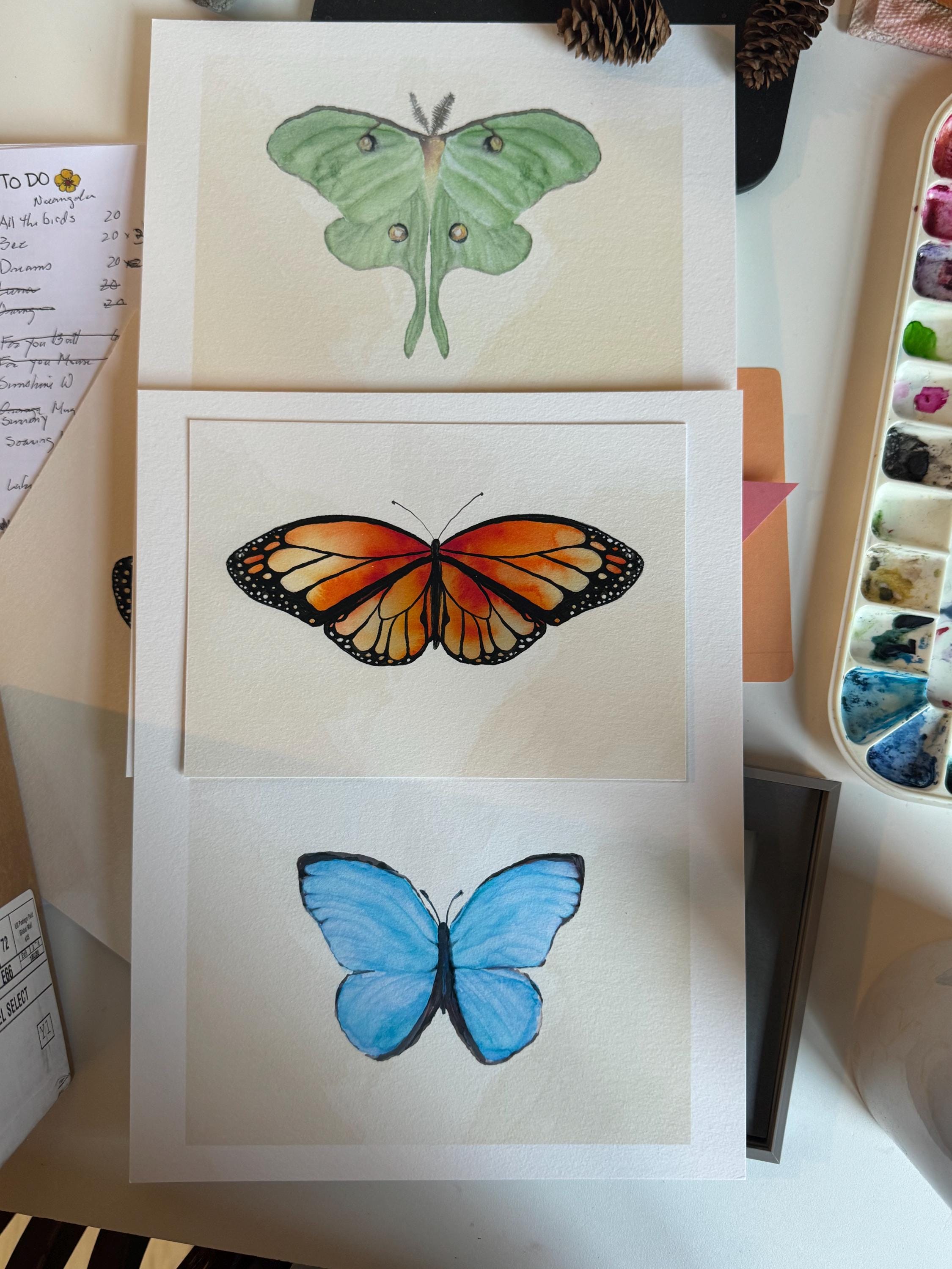 Blue Morpho Butterfly Watercolor Art Print: Bright Hand-Painted Design