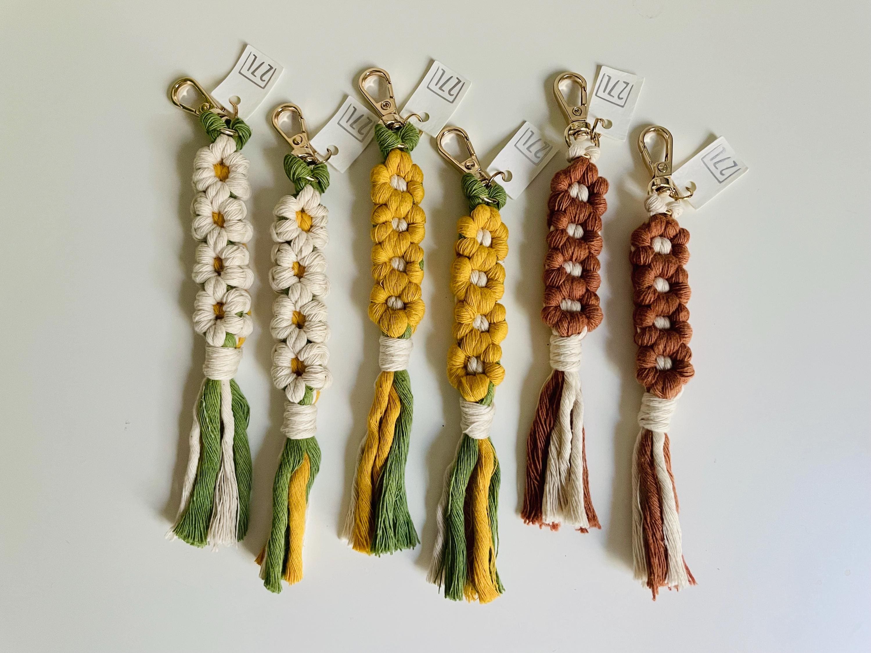 Flower Macrame Keychain: Handmade Boho Bag Charm, Woven Key Accessory, Modern Fiber Art, Gift For Her, Bridesmaid Gift, Party Favor