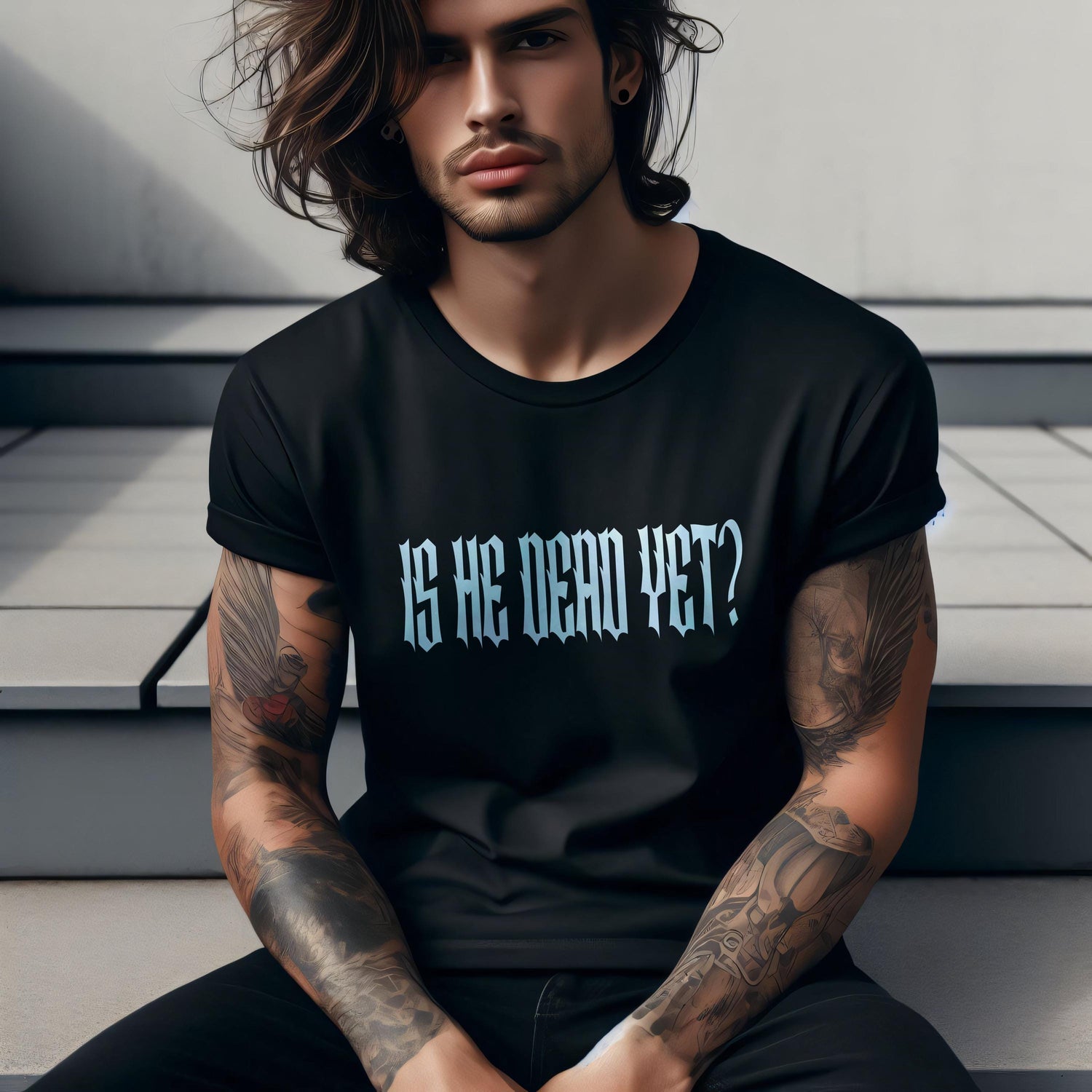 Is He Dead Yet Anti Trump Hoodie, F*ck Maga Fight Fascism Long Sleeve Tee, Pro Democracy Sweatshirt, Resist Gothic Metal Letters T Shirt