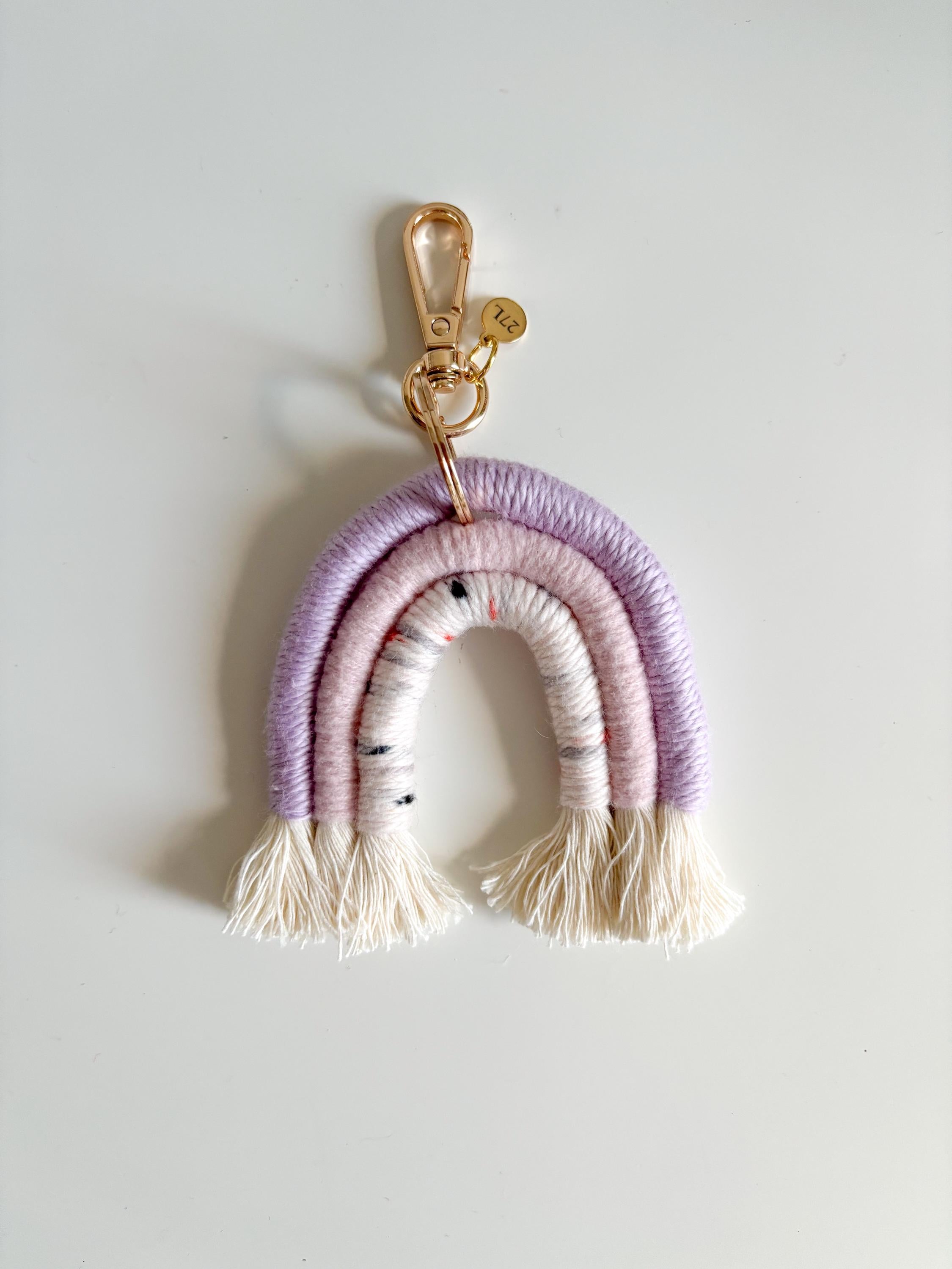 Rainbow Keychains, macrame, boho, bag charm, accessory, under 15, gift, party favor, wedding, Handmade Boho Decor, Modern Fiber Art