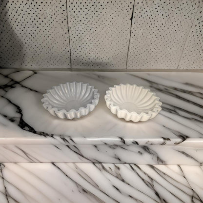Concrete Ruffle Trinket Dish - Fluted Scalloped Jewelry Bowl - Ribbed Catchall Tray - Modern Minimalist Home Decor - Concrete Vessel