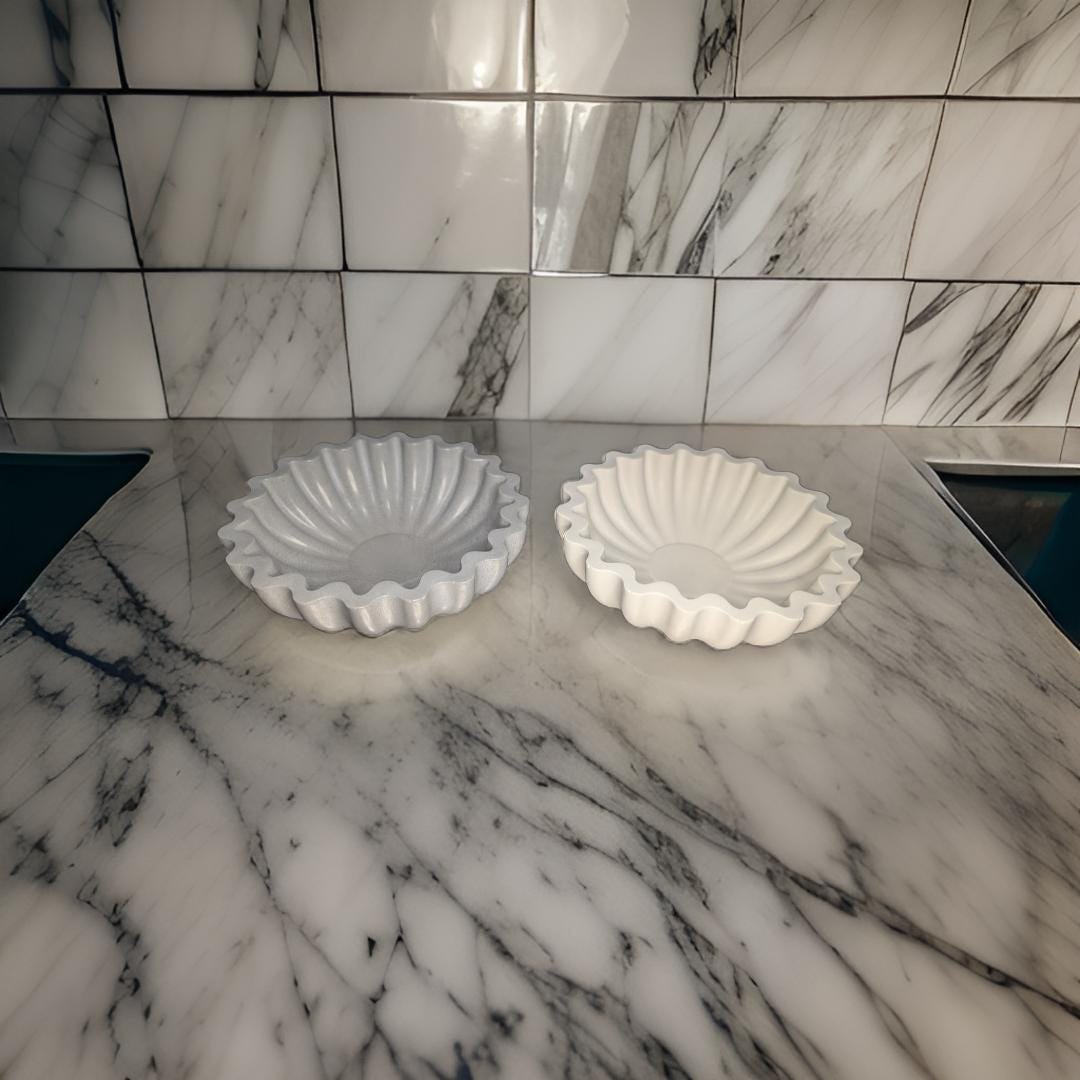 Concrete Ruffle Trinket Dish - Fluted Scalloped Jewelry Bowl - Ribbed Catchall Tray - Modern Minimalist Home Decor - Concrete Vessel