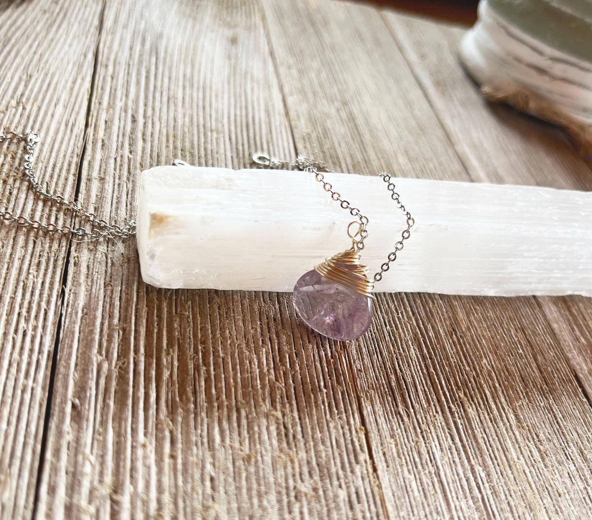 The Wire Wrapped Amethyst Briolette Necklace: Bird&