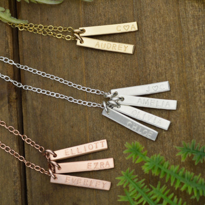 Custom Name Necklace: Hand Stamped Sterling Silver Charm, Family Jewelry
