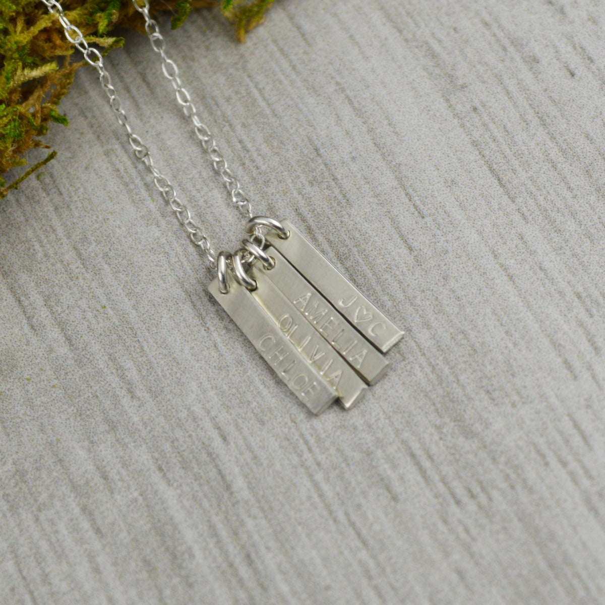 Custom Name Necklace: Hand Stamped Sterling Silver Charm, Family Jewelry