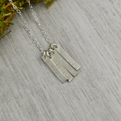 Custom Name Necklace: Hand Stamped Sterling Silver Charm, Family Jewelry
