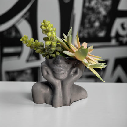 Abstract Face Concrete Head Planter / Sculptural Vase — Modern Minimalist Artistic Home Décor