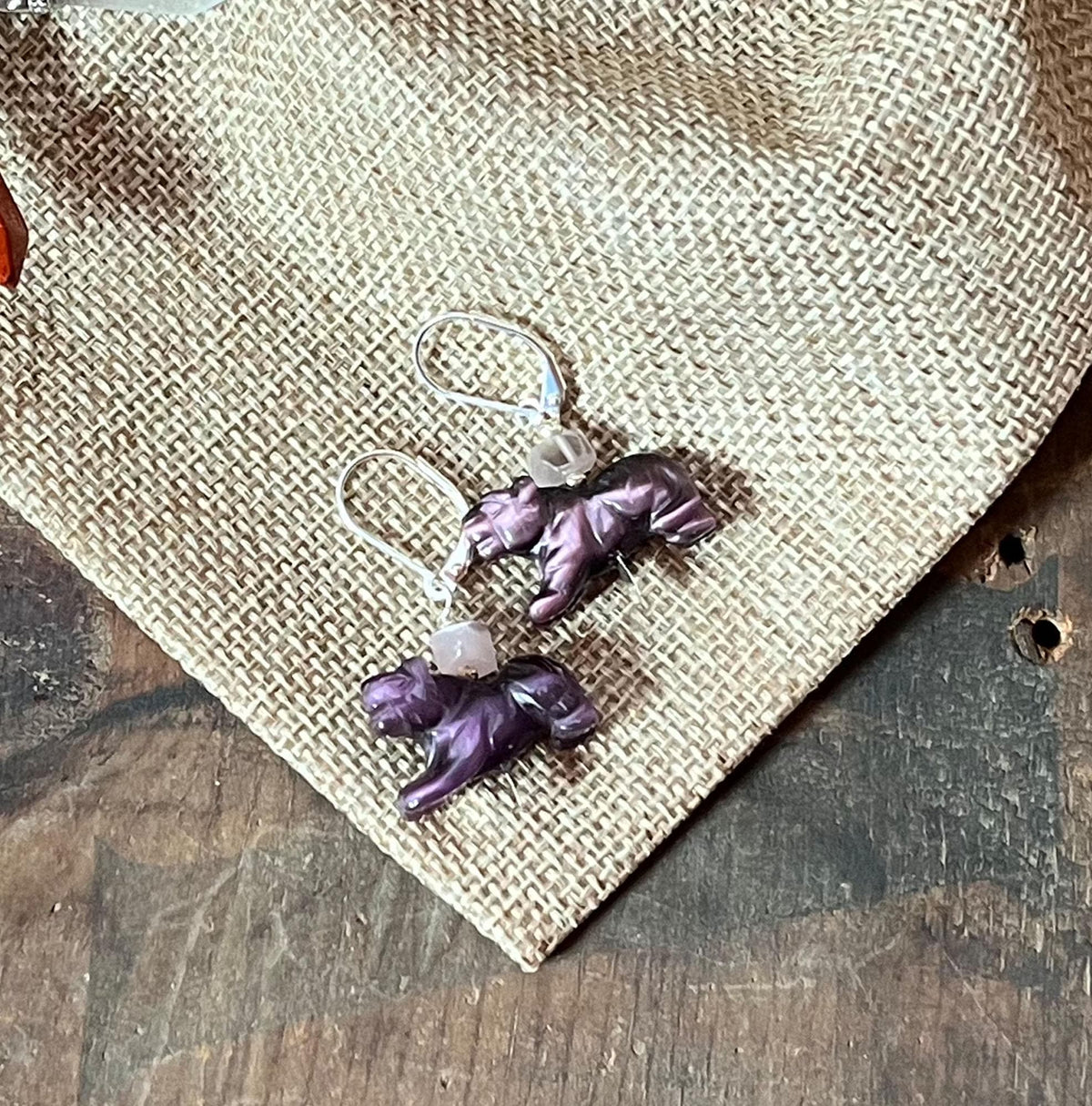 Panther Earrings: Bold purple earrings with big cat charms and Amethyst Cat&