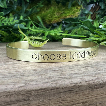 Hand Stamped Cuff Bracelet: Personalized Mantra, Choose Kindness