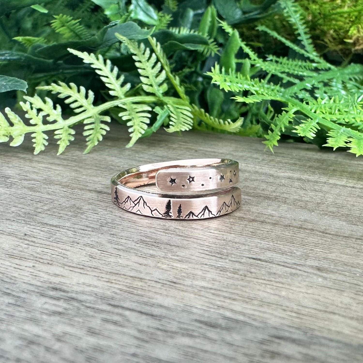 Hand Stamped Mountain and Stars Ring: Nature Jewelry