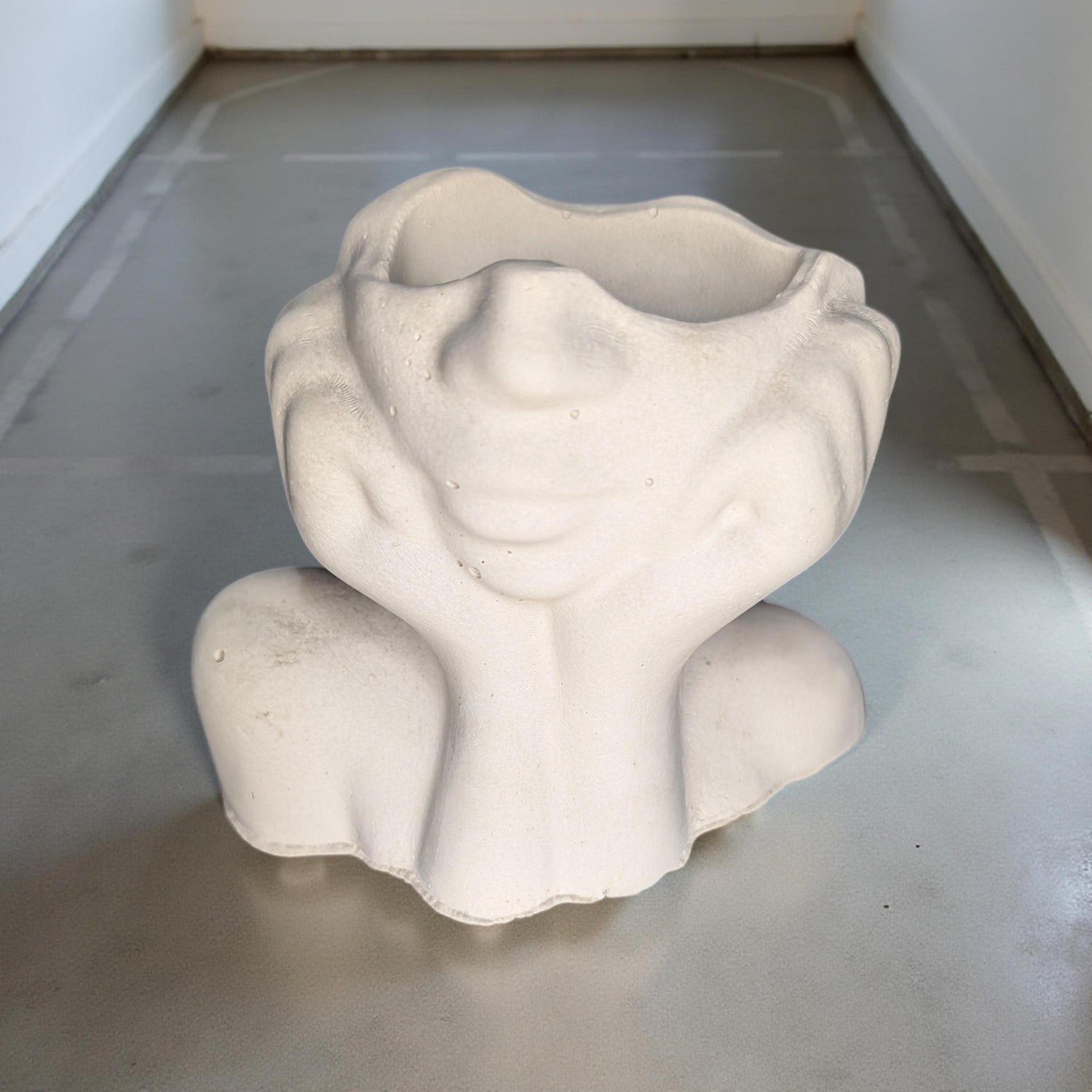 Abstract Face Concrete Head Planter / Sculptural Vase — Modern Minimalist Artistic Home Décor