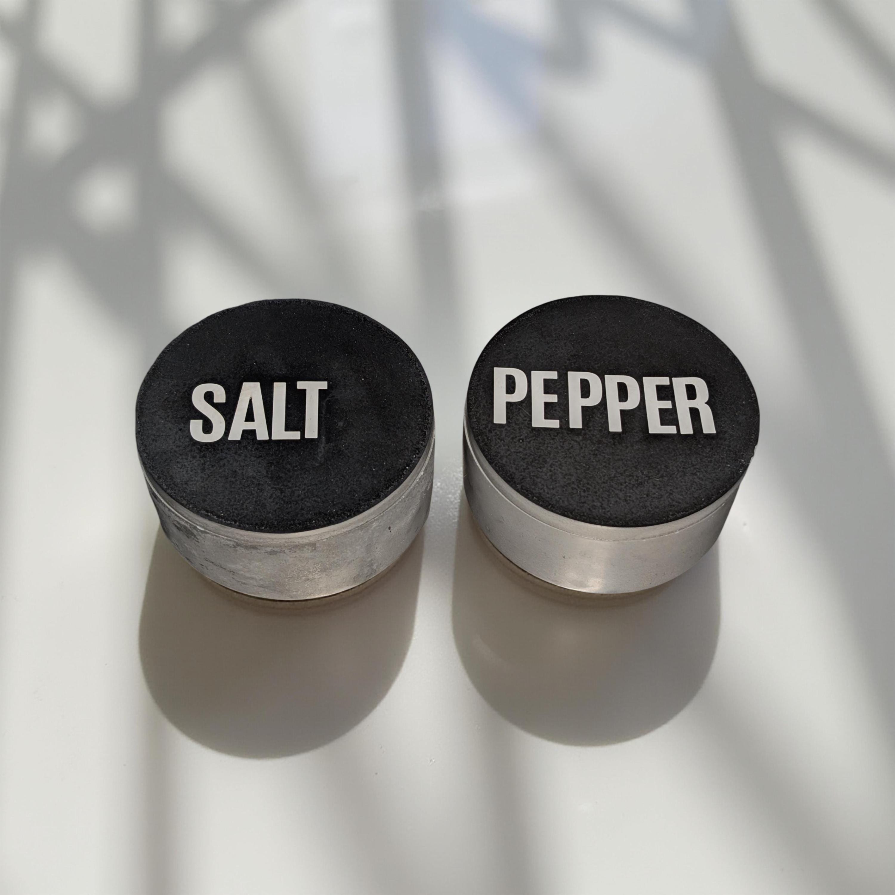 Modern Concrete Salt &amp; Pepper Cellar Set with Lids – Industrial Kitchen Storage