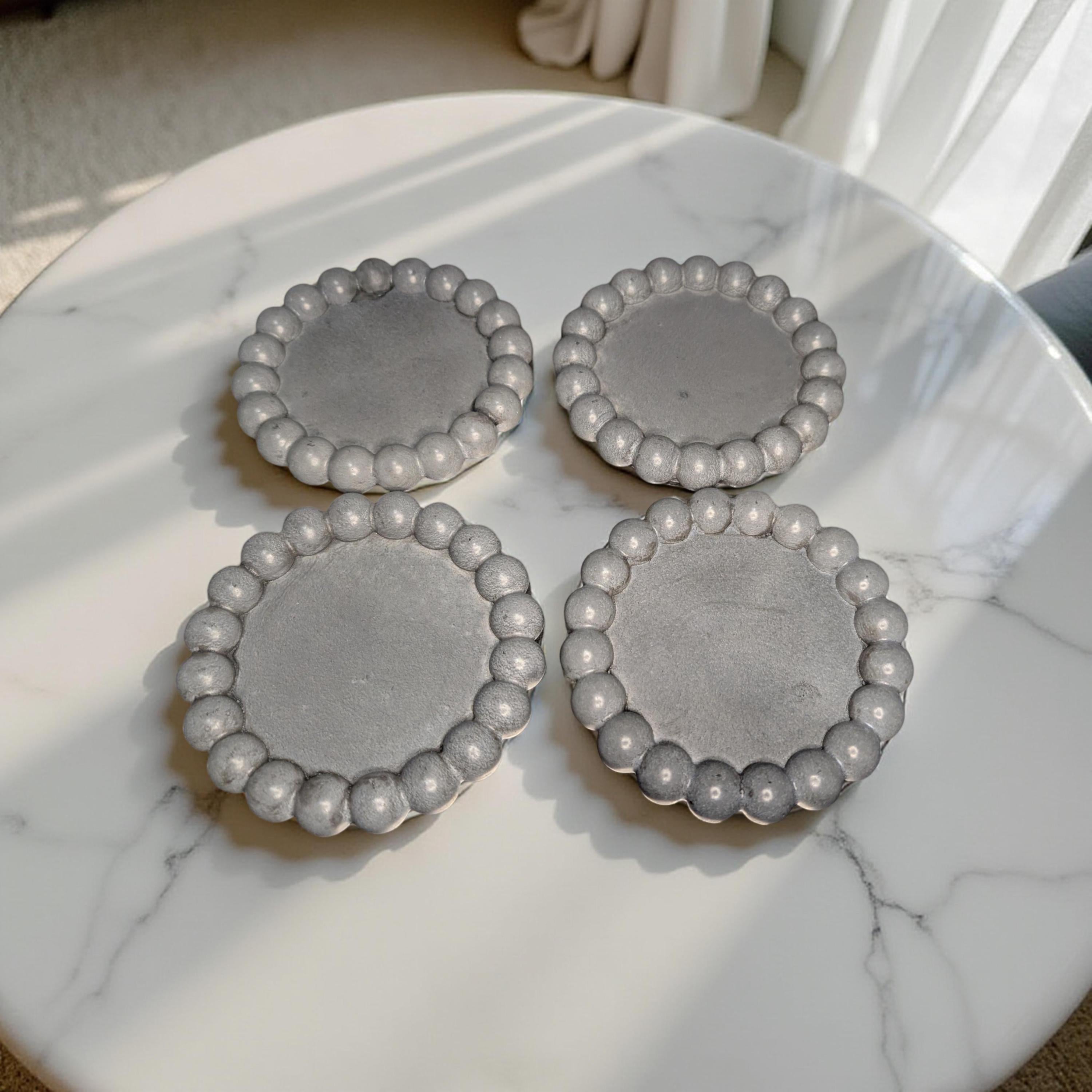 Handmade Gray Concrete Beaded Coasters – Set of 4 or 8, Sealed &amp; Waterproof