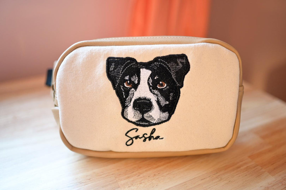 Custom Embroidered Pet Portrait Bag – Dog Walking Fanny Pack - NO AI