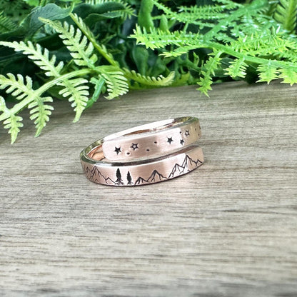 Wrap ring with mountains and stars