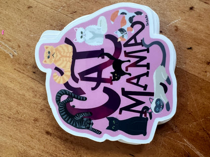 Cat Mama Vinyl Sticker | Original Art Sticker for Cat Moms | Waterproof Die-Cut Sticker