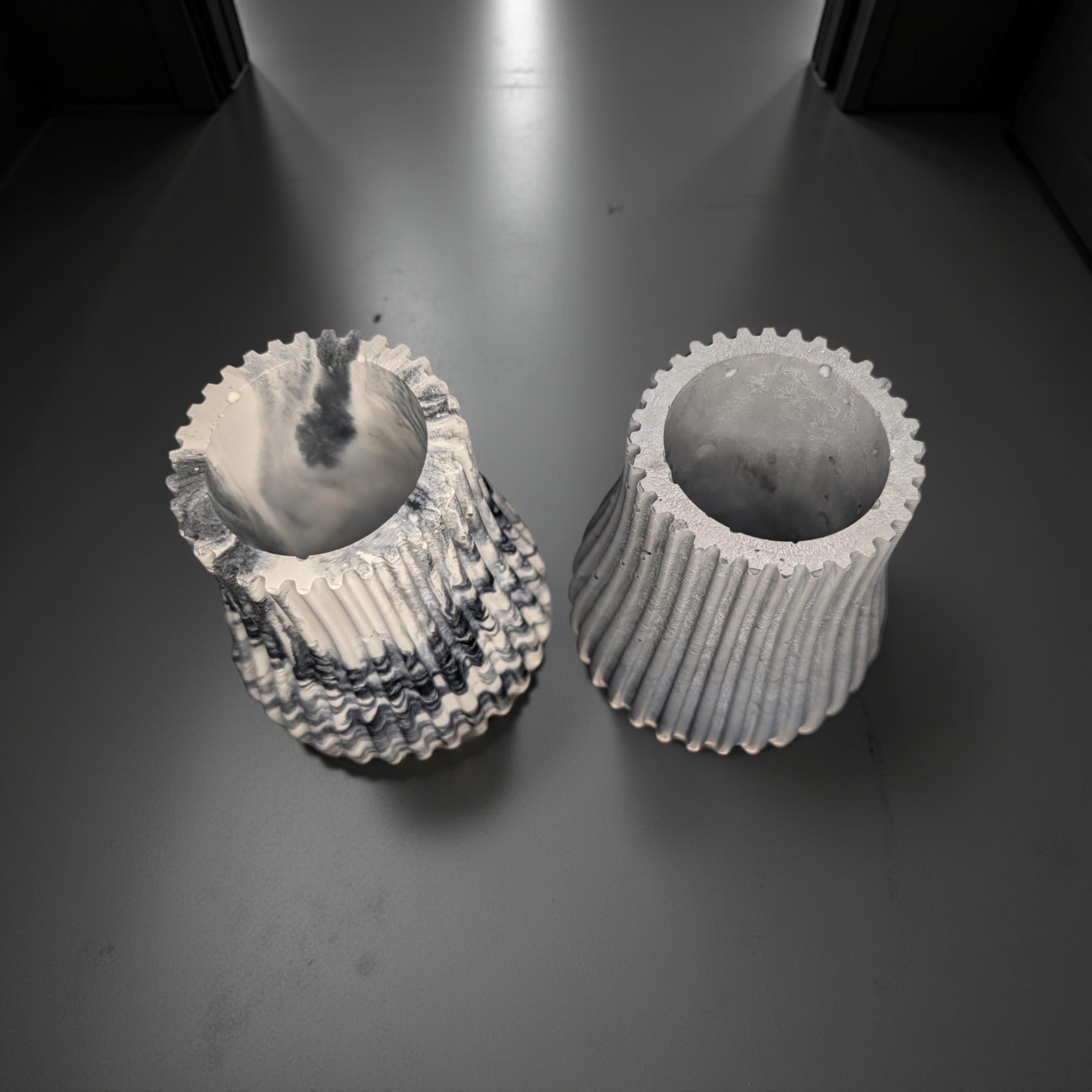 Handmade Ripple Concrete Vase: Modern Fluted Home Decor