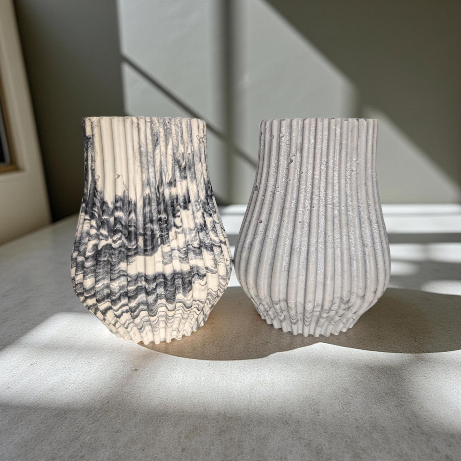 Handmade Ripple Concrete Vase: Modern Fluted Home Decor