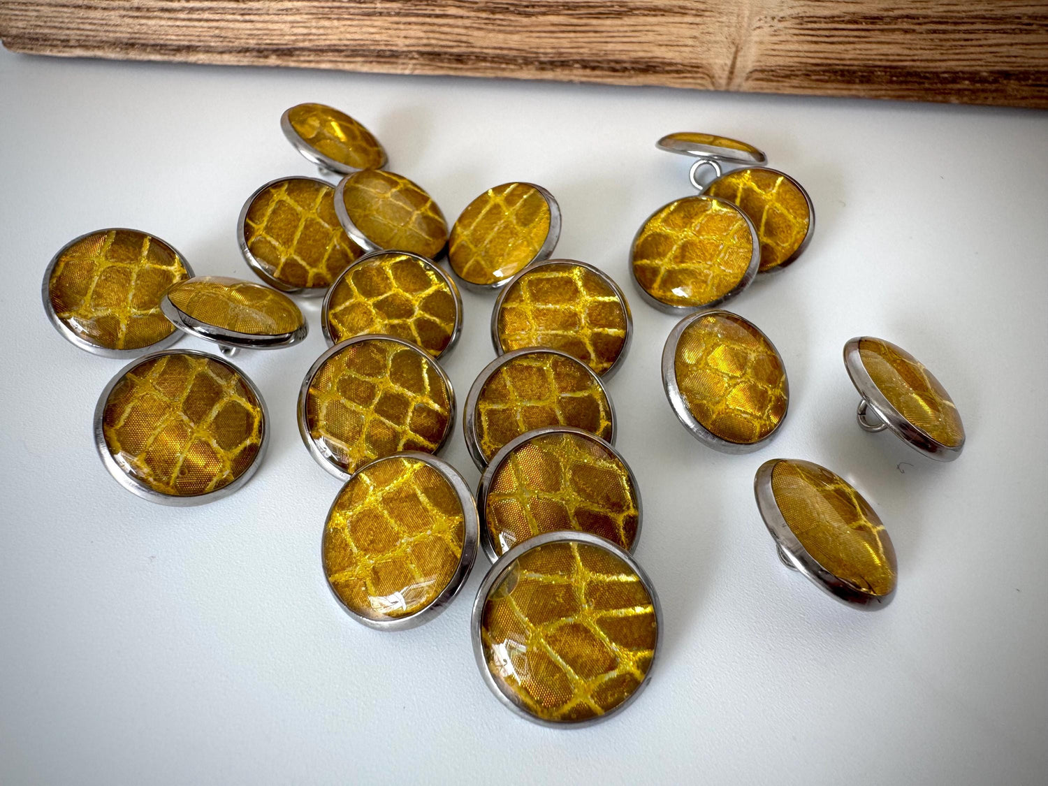 Small Round Buttons - Gold Snakeskin - Year of the Snake - 12mm Stainless Steel