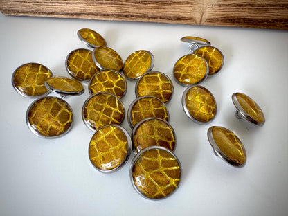 Small Round Buttons - Gold Snakeskin - Year of the Snake - 12mm Stainless Steel
