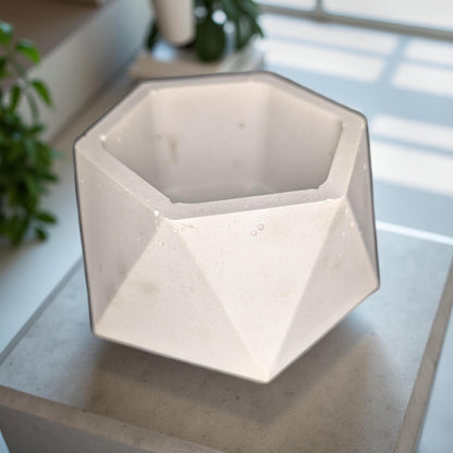 Concrete Hexagon Planter Pot with Drainage Hole - Modern Geometric Succulent Planter