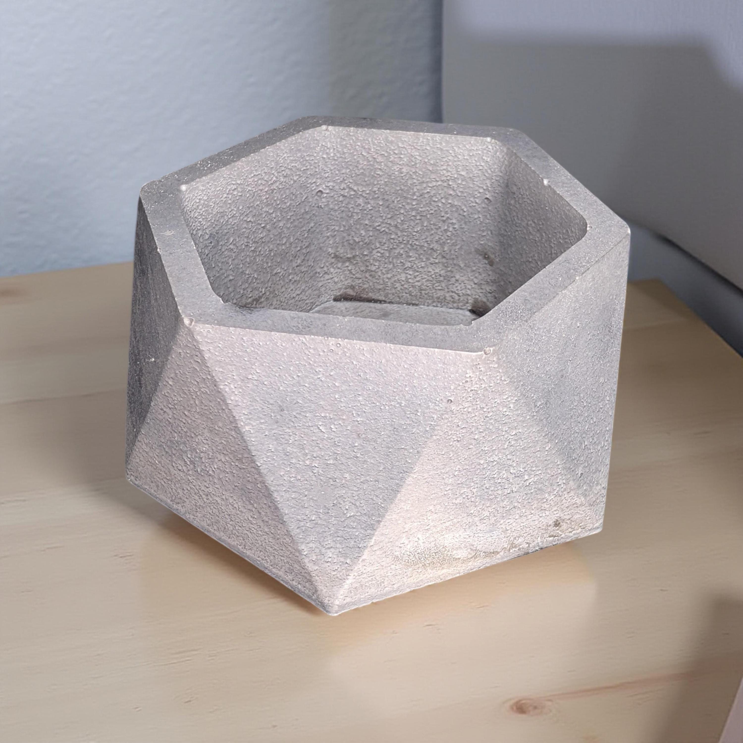 Concrete Hexagon Planter Pot with Drainage Hole - Modern Geometric Succulent Planter