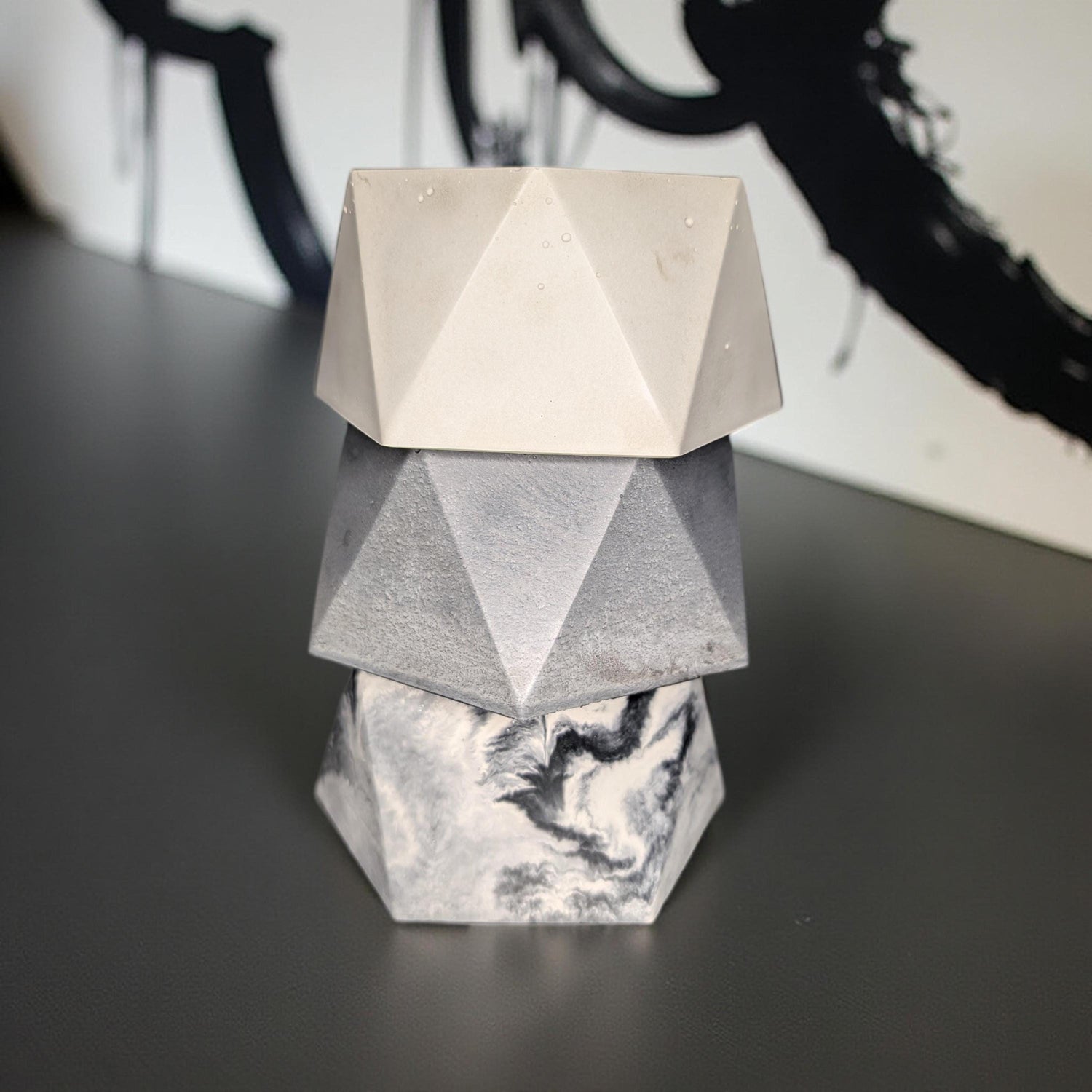 Concrete Hexagon Planter Pot with Drainage Hole - Modern Geometric Succulent Planter