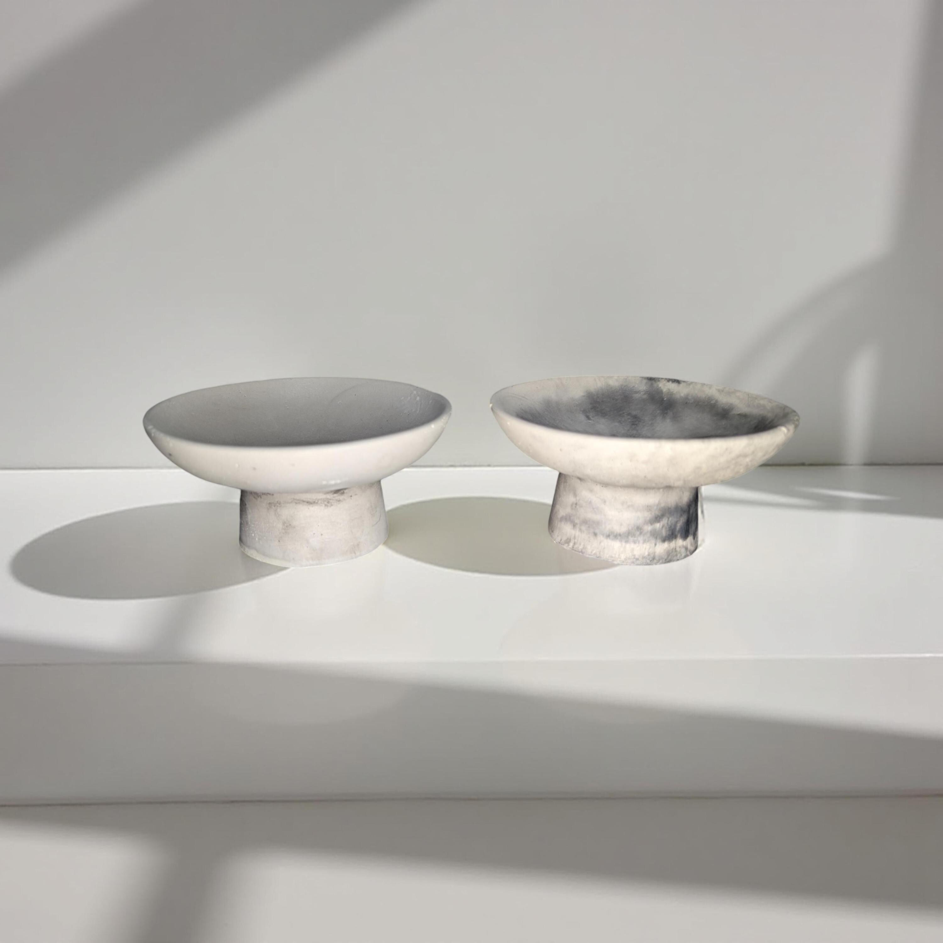 Handmade Small Concrete Pedestal Bowl – Minimalist Decorative Bowl, Modern Catchall Dish, Rustic Home Decor