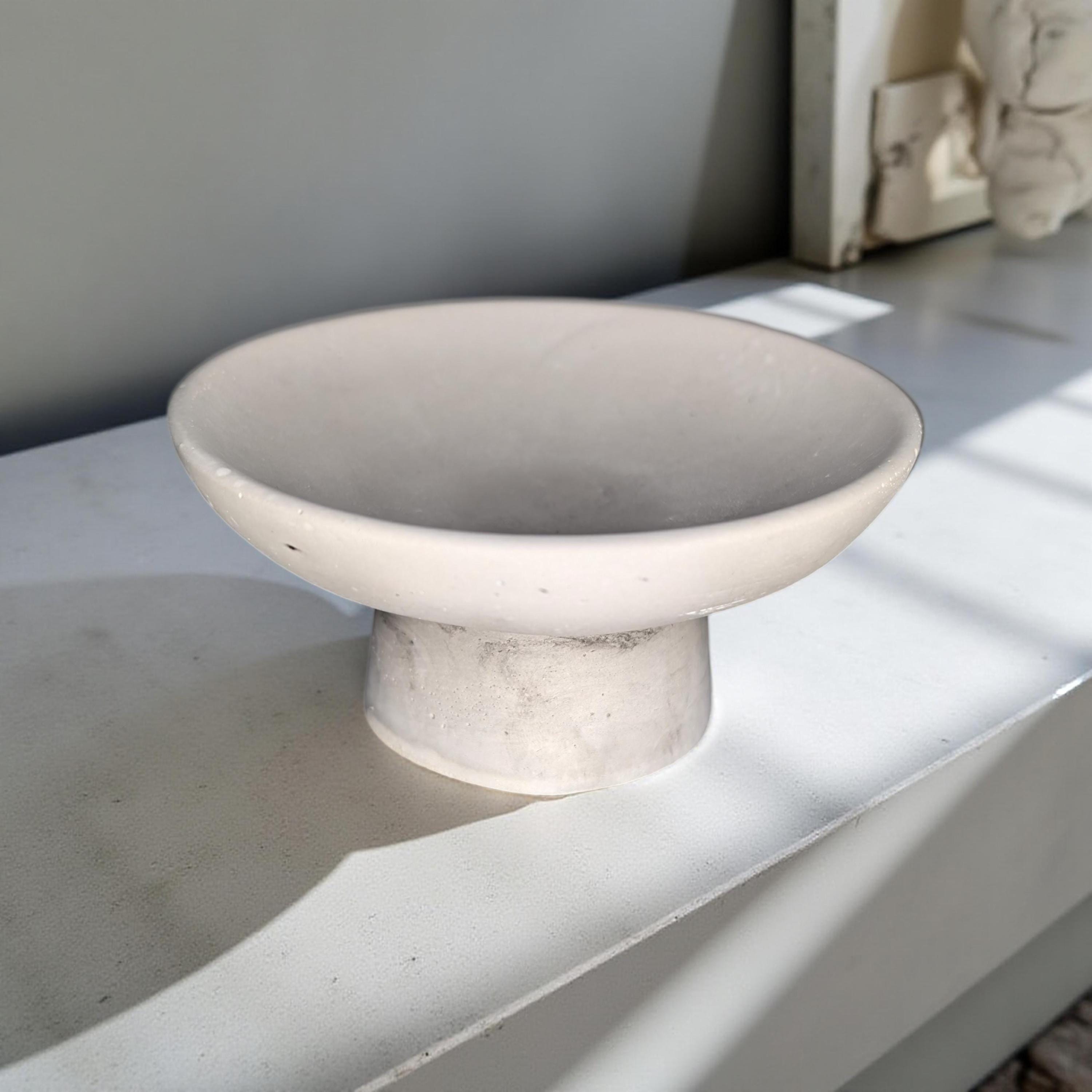 Handmade Small Concrete Pedestal Bowl – Minimalist Decorative Bowl, Modern Catchall Dish, Rustic Home Decor