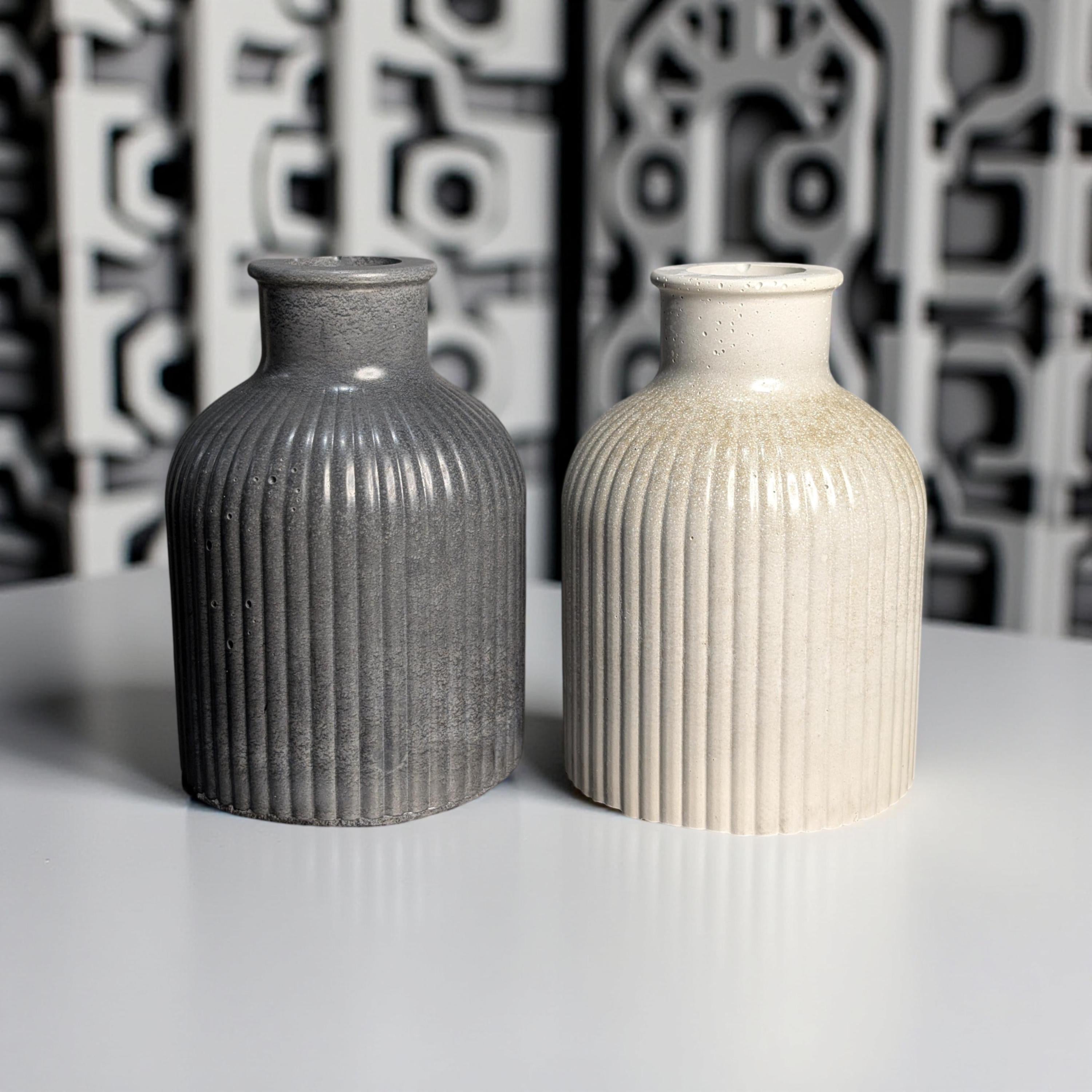 Handmade Mini Ribbed Concrete Vase: Modern Minimalist Decor