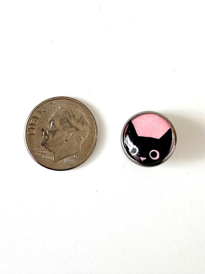 Buttons - Pink Kitties Design - Black Cat - 12mm Stainless Steel