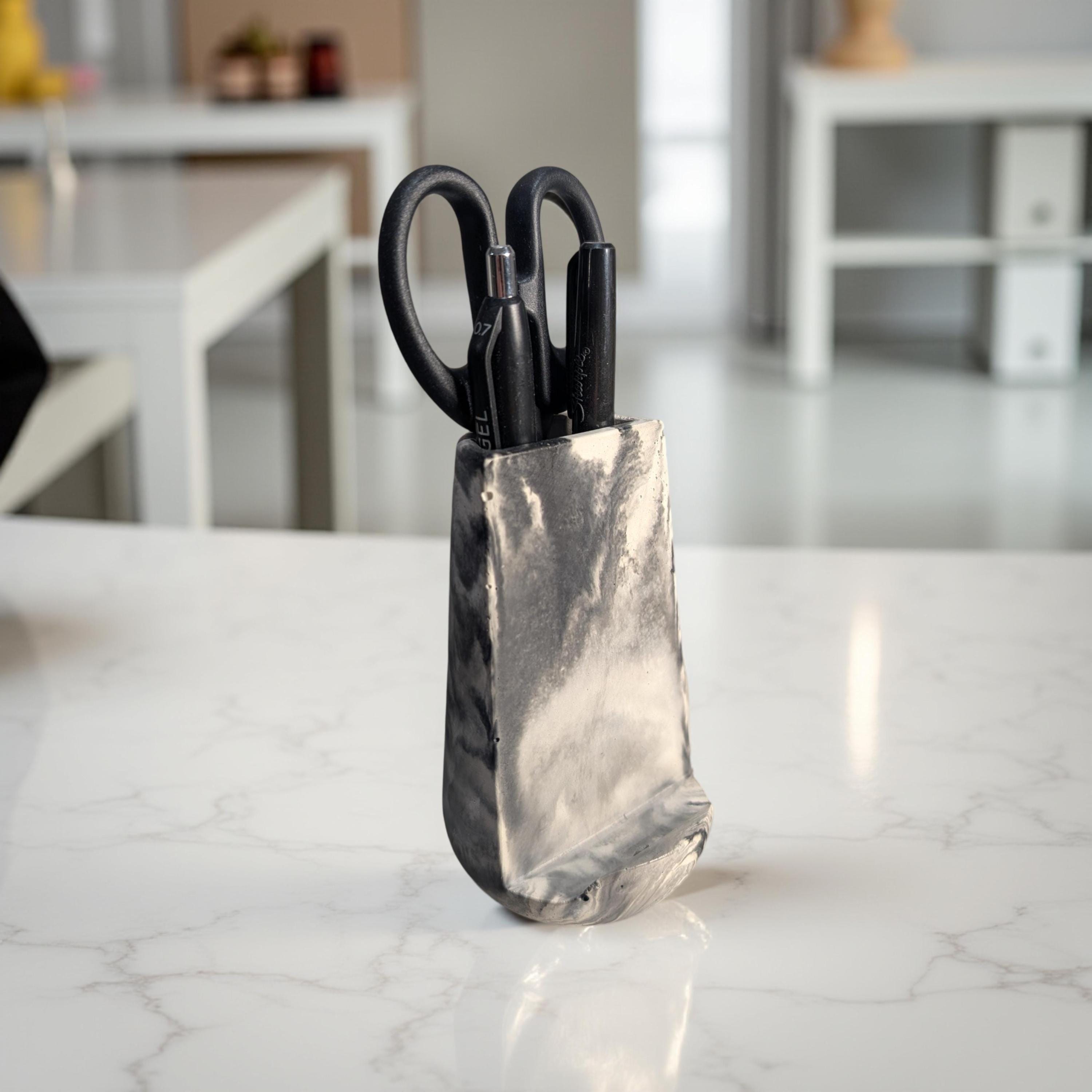 Modern Concrete Phone Stand &amp; Desk Organizer – Pen/Scissor Holder